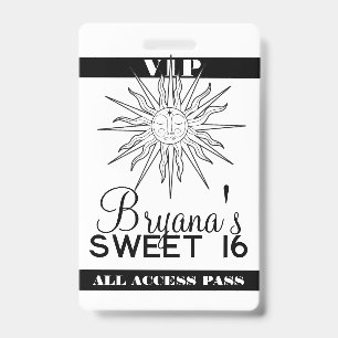 Badge Noir Blanc Fantaisiste Soleil Céleste Anniversaire