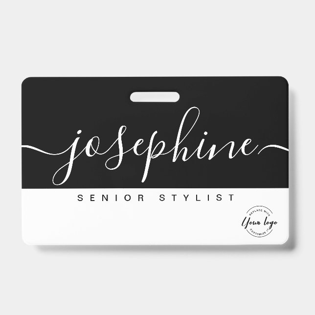 Badge Noir Blanc Nom de Script Personnalisé (Avant)