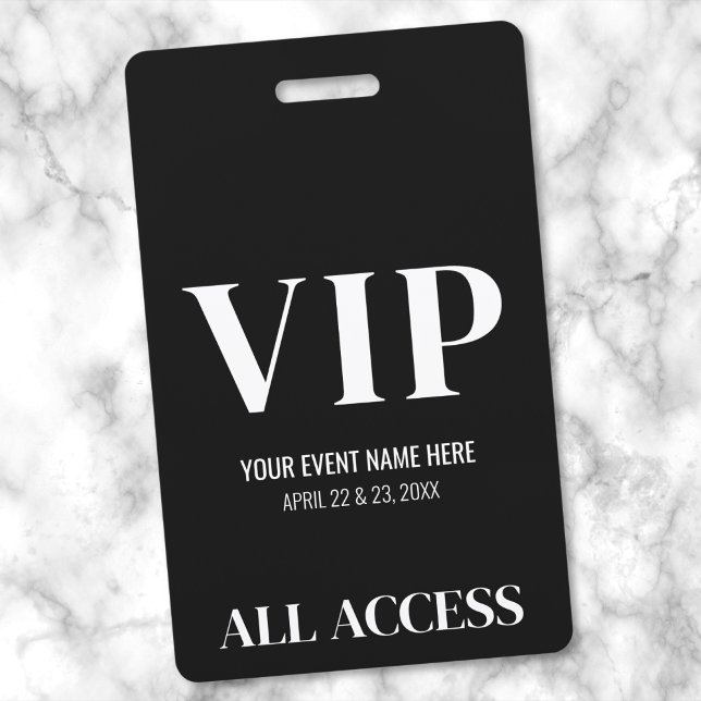 Badge Noir Blanc Simple Élégant Événement VIP (Modern Black White Event VIP Badge)