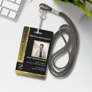 Badge Noir & Or moderne Ajouter QR Noir et ID photo