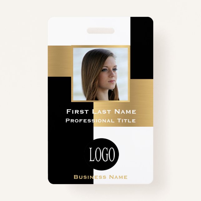 Badge Noir Or Moderne Employé Insignes D.I. Nom Balise (Devant)