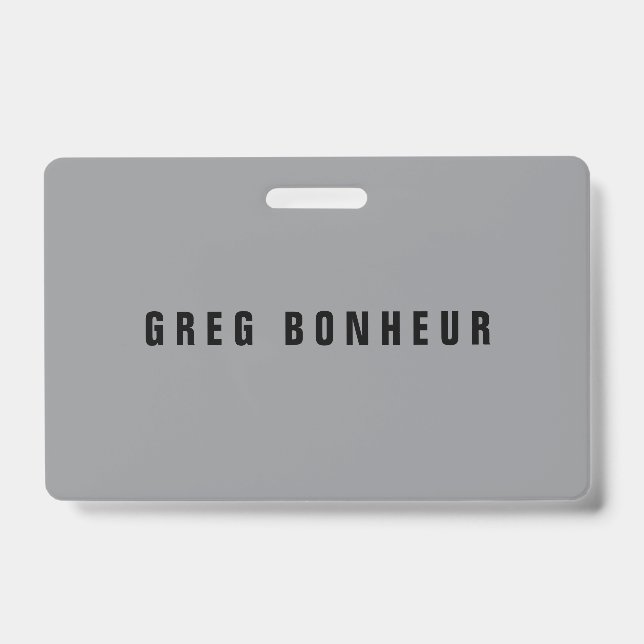 Badge Nom au look moderne et élégant | Gris et Noir (Avant)