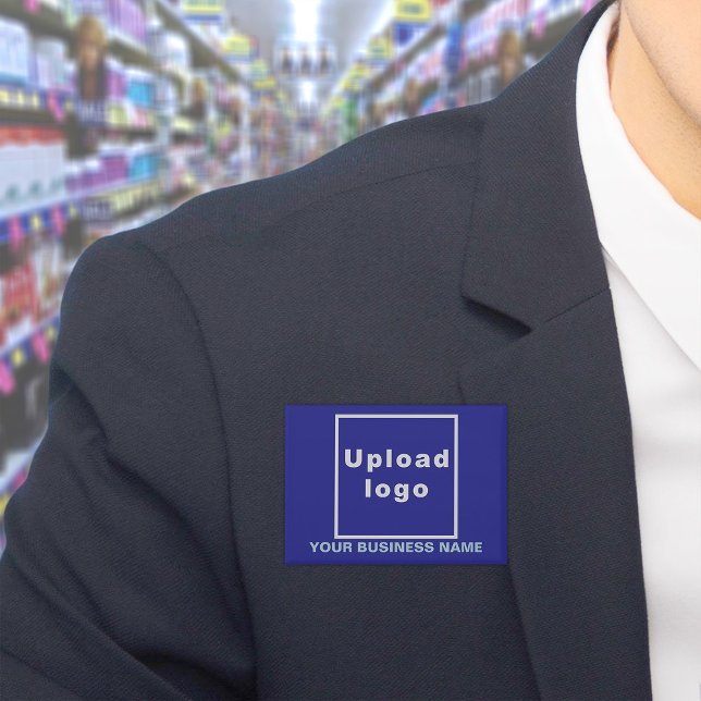 Badge Nom commercial et logo sur le bouton Rectangle ble (Business name and logo on blue rectangle button)