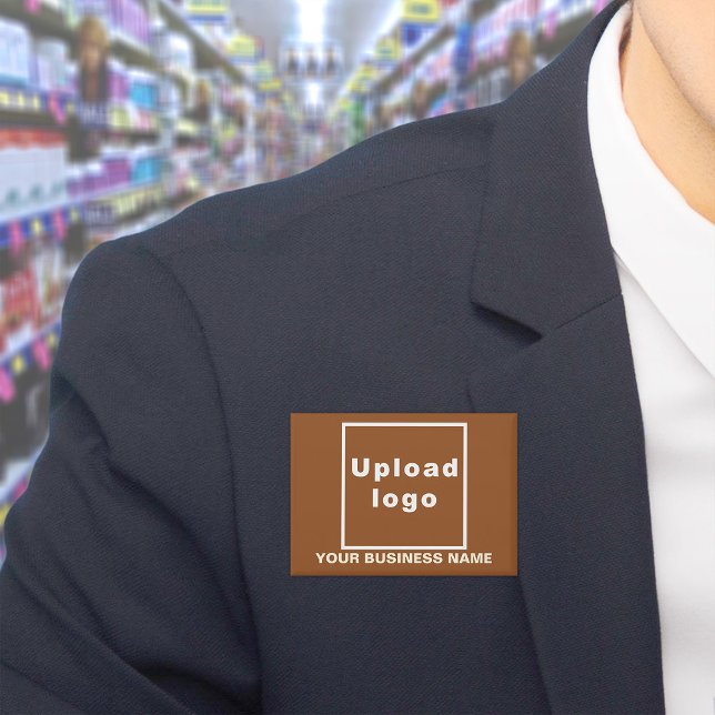 Badge Nom commercial et logo sur le bouton Rectangle Bro (Business name and logo on brown rectangle button)