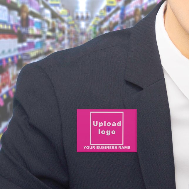 Badge Nom commercial et logo sur le bouton Rectangle ros (Business name and logo on pink rectangle button)
