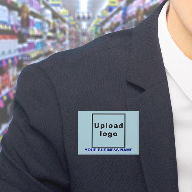 Badge Nom commercial et logo sur le rectangle bleu clair (Business name and logo on light blue rectangle button)