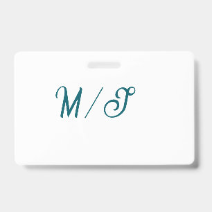 Badge Nom de couple de mariage monogramme turquoise styl