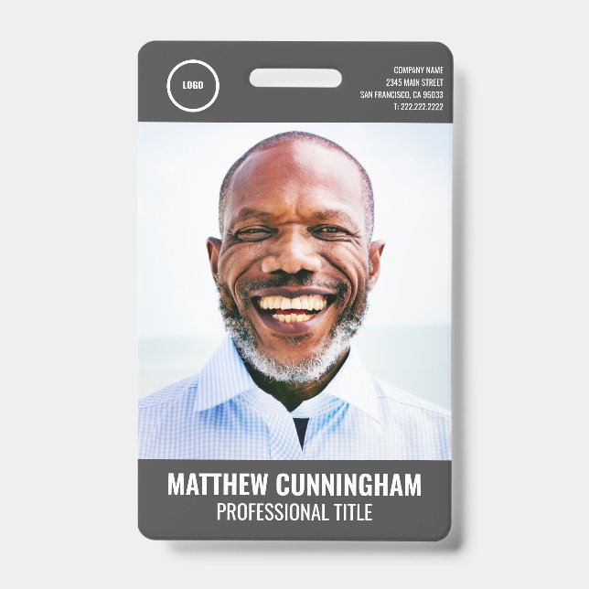 Badge Nom de la photo de l'employé moderne Code-barres L (Avant)