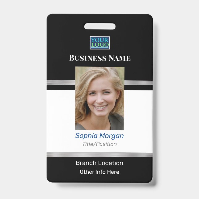 Badge Nom de la photo de l'entreprise Logo Info, Black W (Avant)