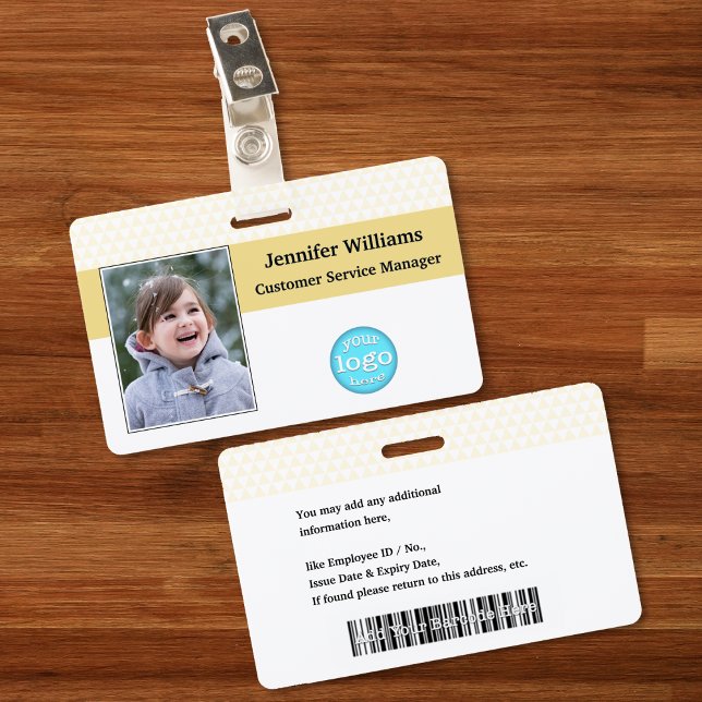 Badge Nom de la photo du personnel personnalisé Code à b (Custom Employee Staff Photo Name Logo Barcode ID Badge)