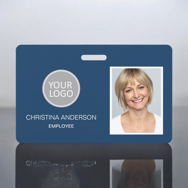 Badge Nom de l'employé bleu Logo Photo Travail d'entrepr (Créateur téléchargé)