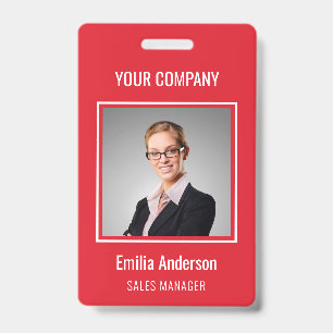 Badge Nom de l'employé de base personnalisé - photo roug