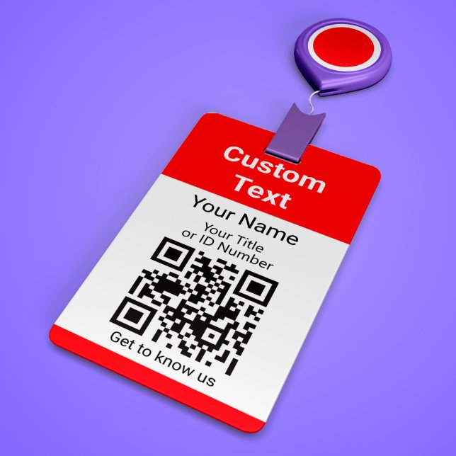 Badge Nom de l'employé ID Titre et code QR Simple Rouge (Créateur téléchargé)