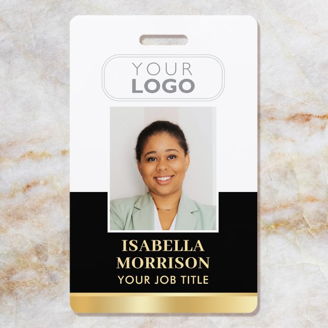 Badge Nom de l'employé Logo de l'entreprise Black Gold B (Créateur téléchargé)