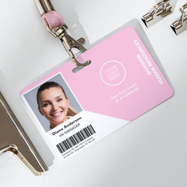 Badge Nom de l'employé Logo de l'entreprise Pink Securit (Employee Photo Name Company logo Pink Security Badge)