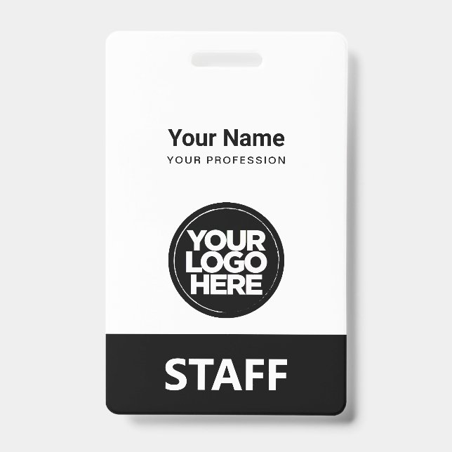 Badge Nom de l'employé Noir Blanc Logo d'entreprise Code (Avant)