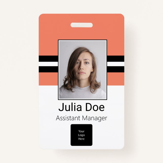 Badge Nom de l'employé personnalisé, photo, code barre,  (Devant)