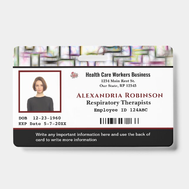 Badge Nom de l'employé Photo Logo Code-barres Personnali (Avant)