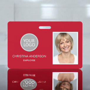 Badge Nom de l'employé rouge Logo Photo Travail d'entrep