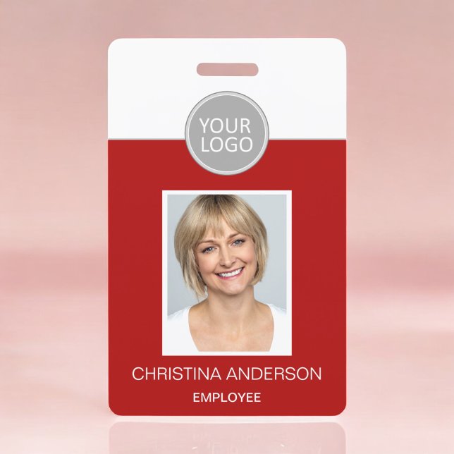 Badge Nom de l'employé rouge Logo Photo Travail d'entrep (Créateur téléchargé)