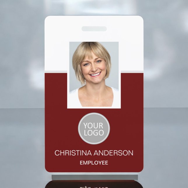 Badge Nom de l'employé rouge Logo Photo Travail d'entrep (Créateur téléchargé)