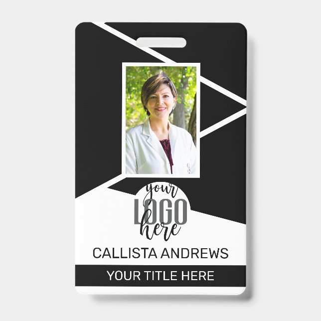 Badge Nom de l'employé Titre Code-barres Logo Noir Geo I (Avant)