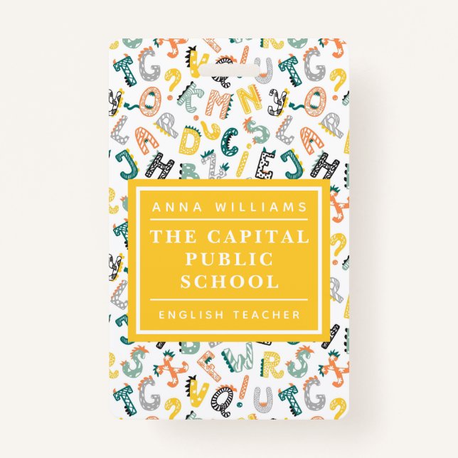 Badge Nom de l'enseignant de l'école primaire Cute Dino  (Devant)