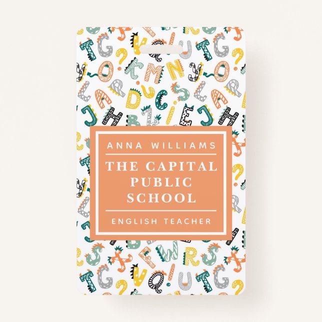 Badge Nom de l'enseignant de l'école primaire Cute Dino  (Devant)