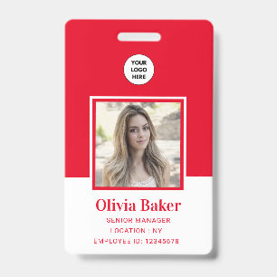 Badge Nom de l'entreprise avec code-barres photo rouge m