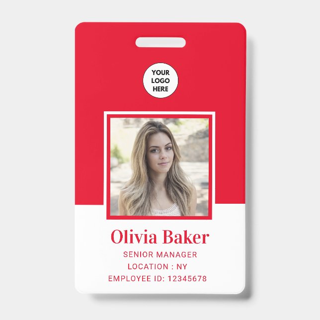 Badge Nom de l'entreprise avec code-barres photo rouge m (Avant)