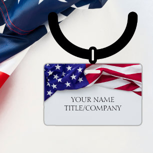 Badge Nom de l'entreprise du drapeau américain ID