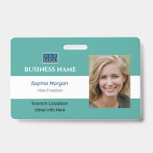 Badge Nom de l'entreprise Photo Logo Info, sarcelle et b