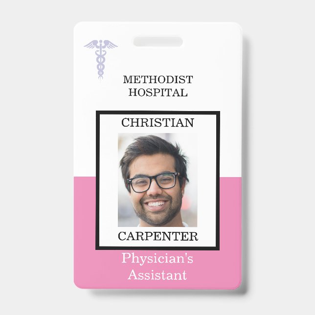 Badge Nom de l'établissement médical rose et blanc (Avant)
