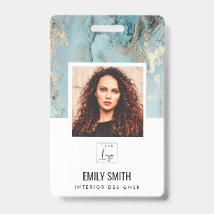 BADGE NOM DE PHOTO D'EMPLOYÉ AQUA TEAL AGATE CODE-