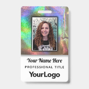 Badge Nom de photo holographique fausse arc-en-ciel psyc