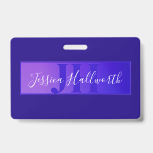 Badge Nom de script élégant moderne et monogramme violet