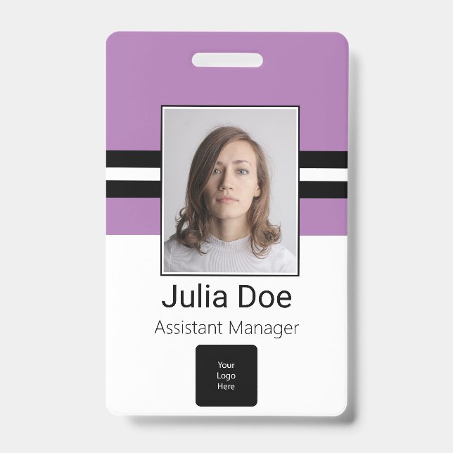 Badge Nom d'employé personnalisé, Photo, Code-barres, Lo (Avant)