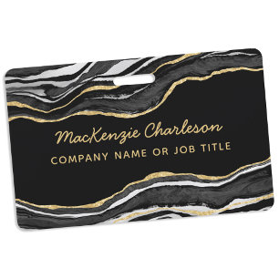 Badge Nom d'entreprise Marbre Noir Agate Géode Or