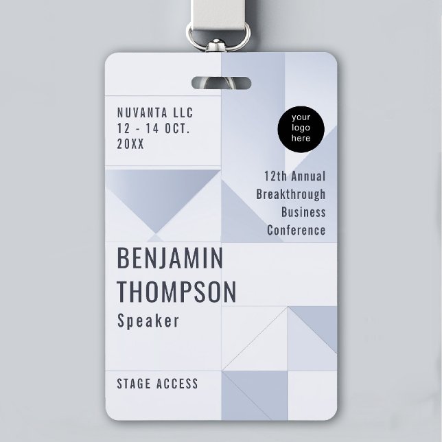 Badge Nom d'ID d'entreprise de conférence (event badge lanyard template business corporate conference geometric blue modern professional)