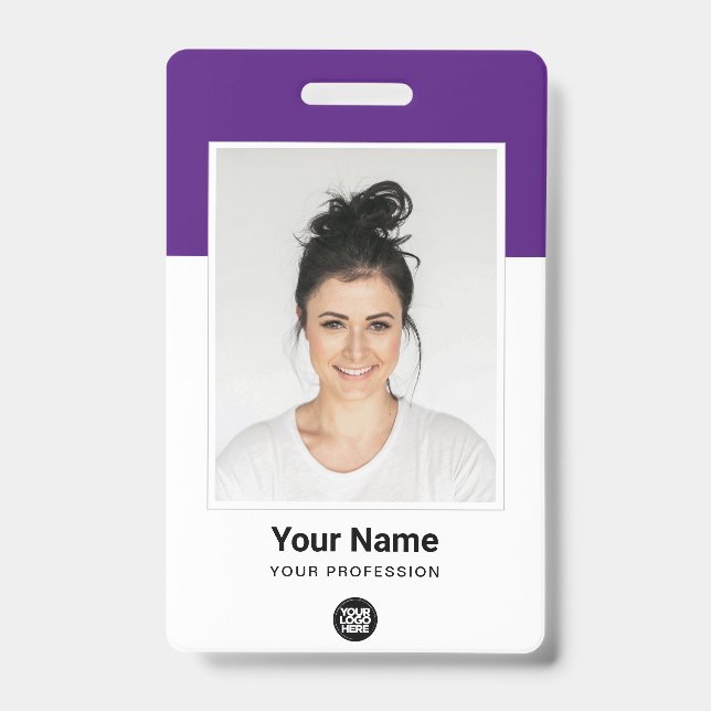 Badge Nom du logo de l'employé grand photo violet (Face)
