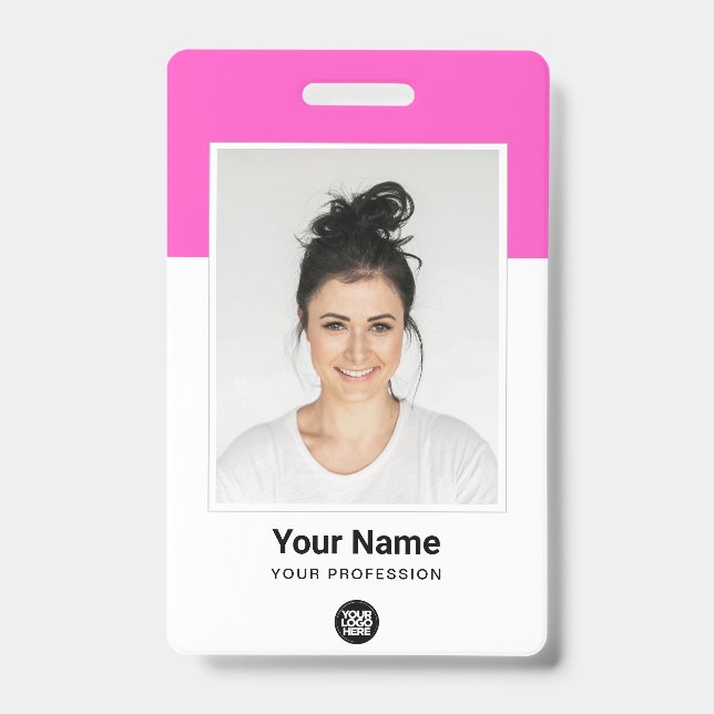 Badge Nom du logo de l'employé rose personnalisé - grand (Avant)
