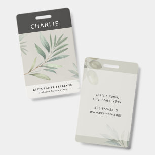 Badge Nom du personnel du restaurant italien Olive Leaf