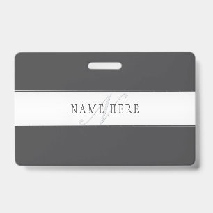 Badge Nom élégant & Monogramme Gris foncé & clair
