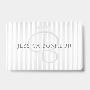 Badge Nom élégant Monogramme & Rayures ombrées grises fi