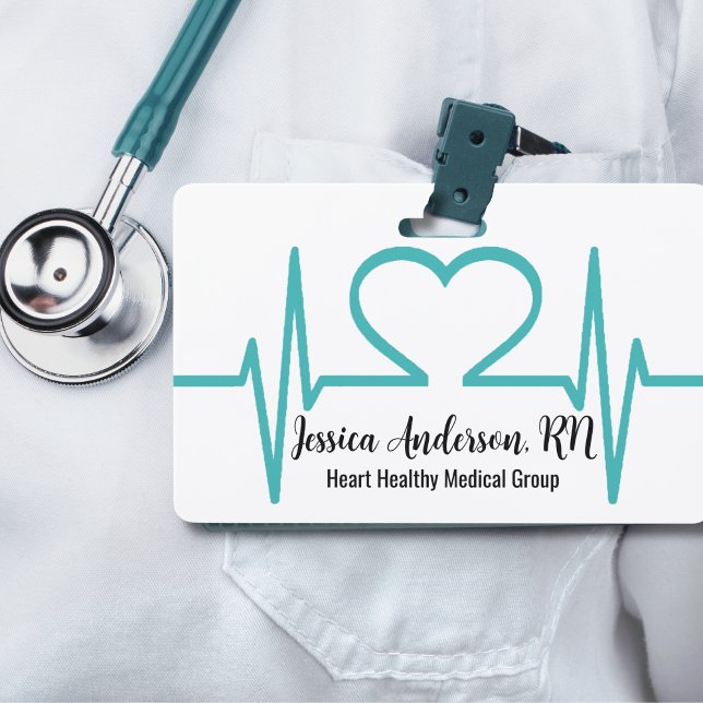 Badge Nom Employé de Bureau Médical de Médecin (Heart Beat Health Doctor Office Nurse Medical Name Badge)