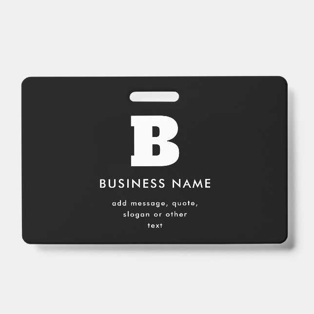 Badge Nom et slogan commercial modifiables | Noir et bla (Avant)