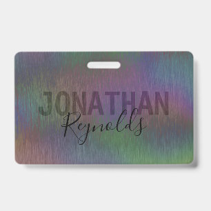 Badge Nom Holographique moderne en métal Monogramme - In