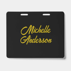 Badge Nom Moderne Minimaliste Noir De Couleur Or