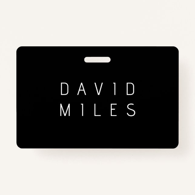 Badge Nom modifiable minimaliste moderne | Noir & Blanc (Devant)
