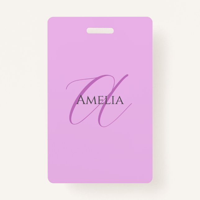 Badge Nom Monogramme Lettre initiale Orchid & Lilac (Devant)